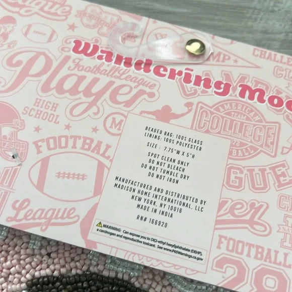 Pink Beaded Football Coin Purse Wandering Moon Handmade in India NWT - Picture 5 of 6